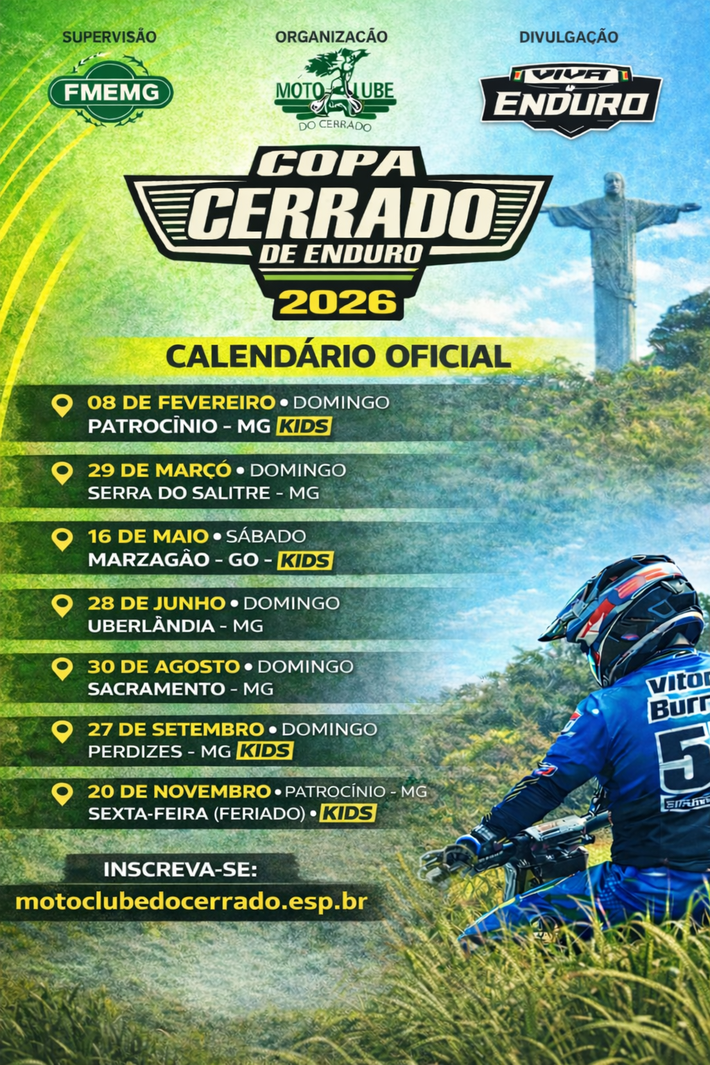 Calendário Copa Cerrado de Enduro 2026